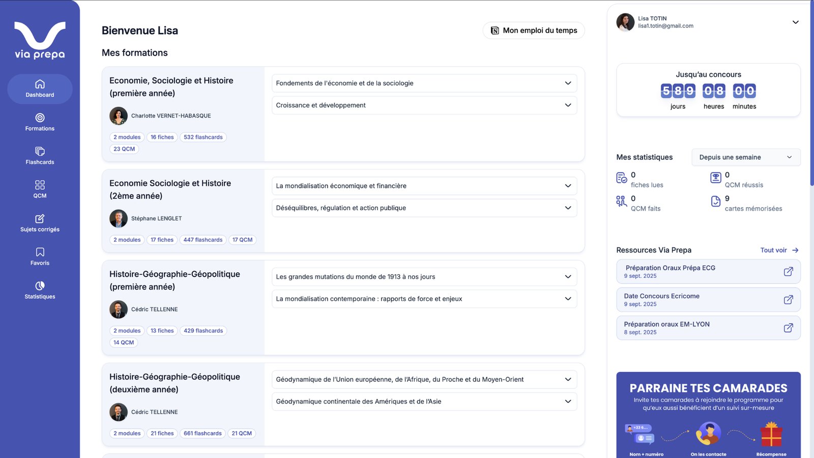 Aperçu de la plateforme Via Prépa
