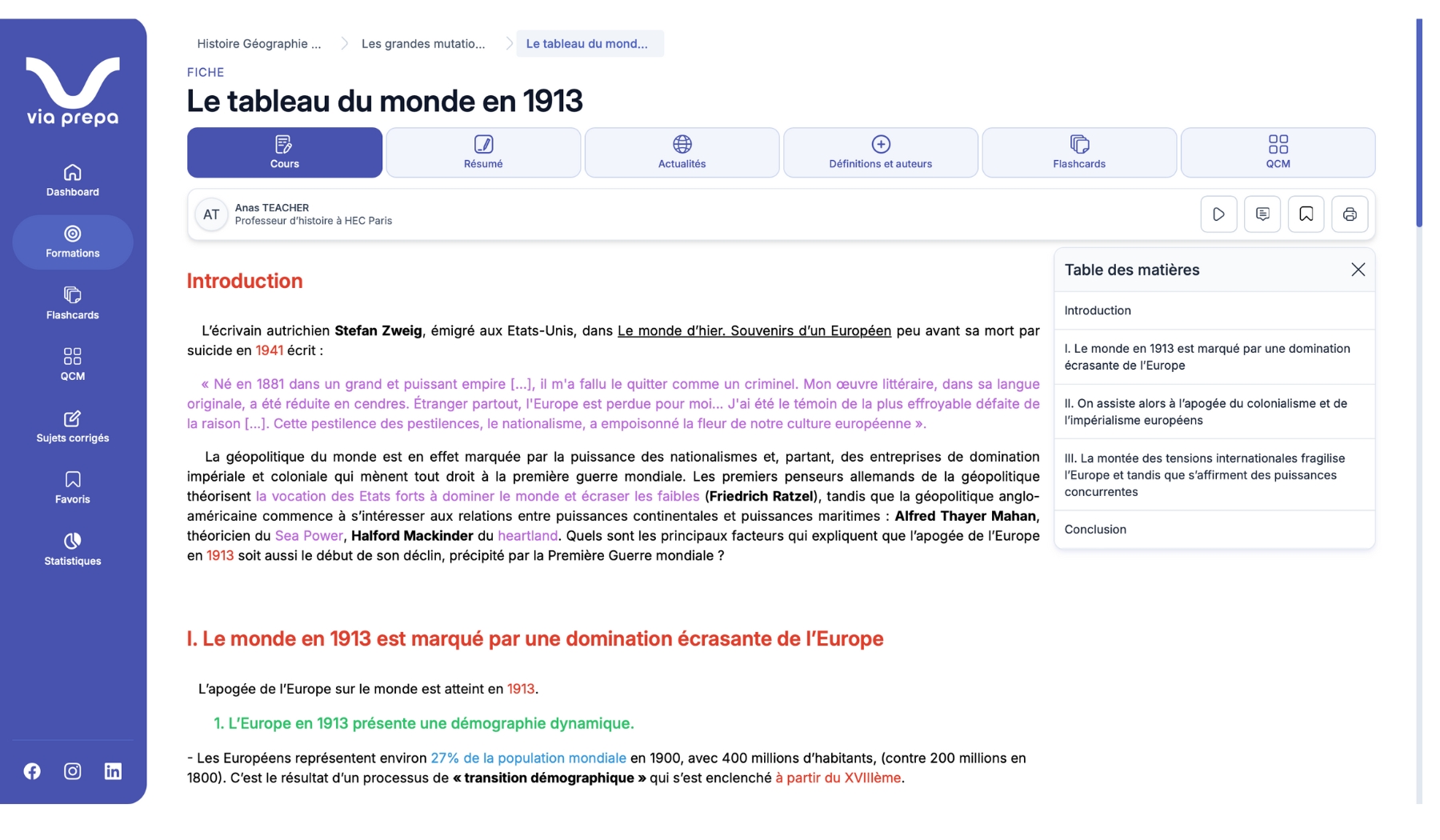 Intégration des fiches de révision