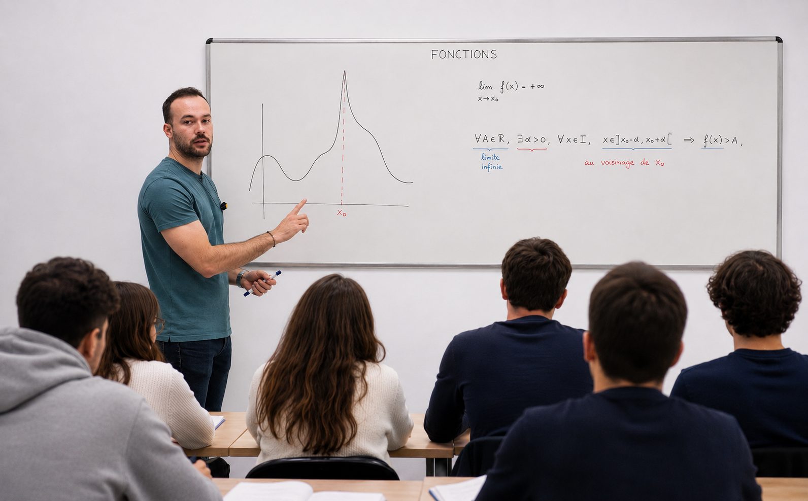 Cours de maths en petit groupe pendant le stage Via Prépa